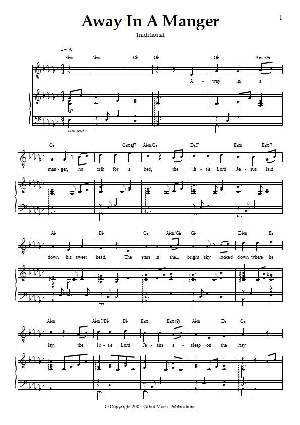Aled Jones - Away In A Manger Piano / Vocal Sheet Music : Sample Image