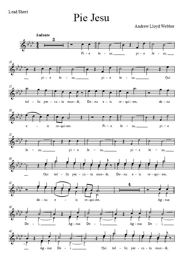 Charlotte Church - Pie Jesu Karaoke Backing Track : Lead Sheet Image