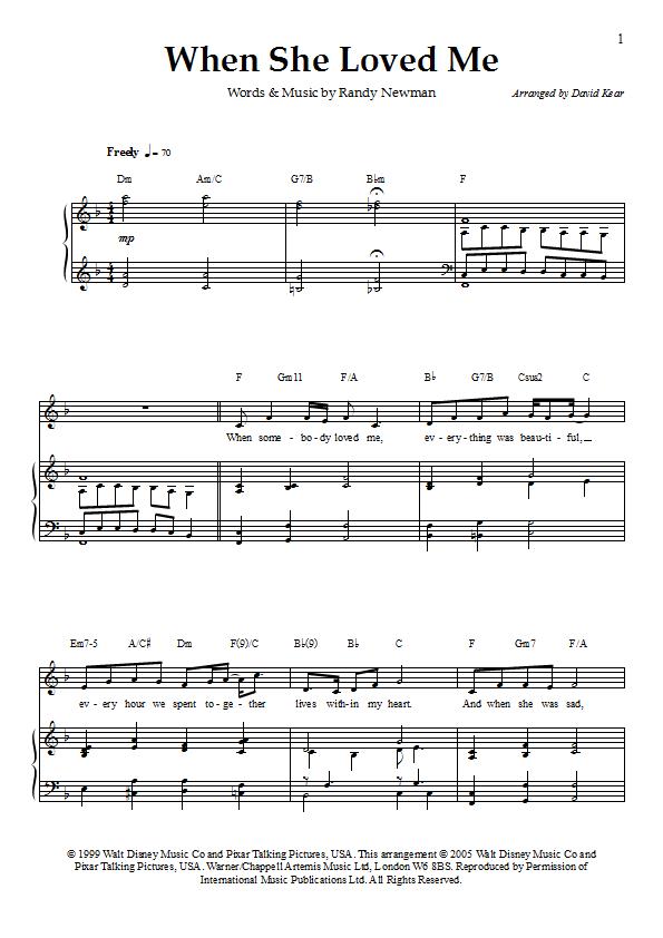 Sarah McLachlan - When She Loved Me Piano / Vocal Sheet Music : Sample Image